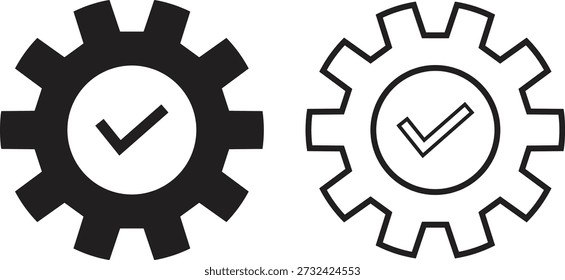 Gear with checkmark icon set. Cogwheel icon vector illustration. Setting icon.