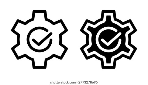 Gear with checkmark icon for successful configuration, quality control and settings