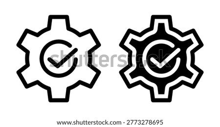Gear with checkmark icon for successful configuration, quality control and settings