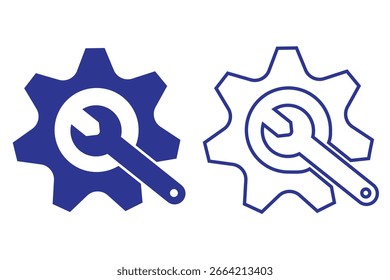 Engranaje con el Vector del icono de la marca de verificación. En diseño del estilo de la línea en el fondo blanco. Ilustración vectorial