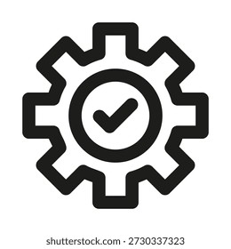 Gear with checkmark professional line icon. Professional Line Vector Icon with modern settings verification concept, minimal clean outline design and scalable approval symbol

