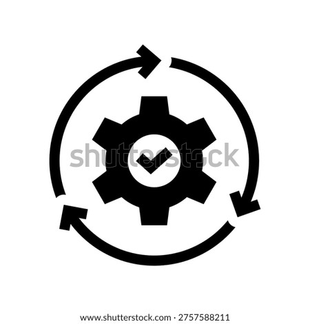 Gear with Checkmark and Rotating Arrows Cycle Icon