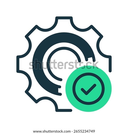 Gear with Checkmarks Line Icon, Outline Symbol for Successful Operation, Completion Status, Verified Settings, Approval Process, and System Validation. Vector Sign Icon.