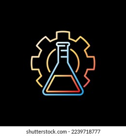 Gear with Chemistry Flask vector concept colorful icon in outline style on dark background 