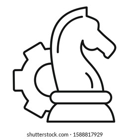 Gear chess horse icon. Outline gear chess horse vector icon for web design isolated on white background