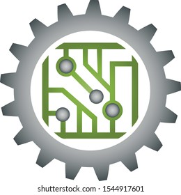 Gear and chip, circuit board logo