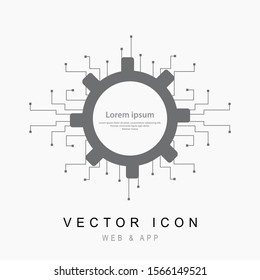 Gear with chip. Flat design style, Gear with electronic circuit technology icon line Vector illustration