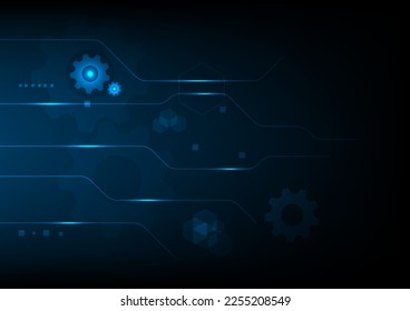 Gear circle element and line technology abstract technology innovation concept vector background and glowing light 