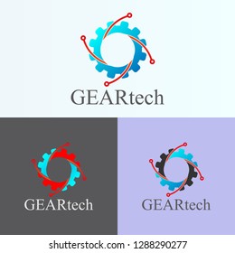 Gear with circuit icons templates, vector logo technology for business corporate, modern machine symbol, element, illustration -vector
