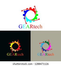 Gear with circuit icons templates, vector logo technology for business corporate, modern machine symbol, element, illustration -vector