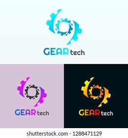 Gear with circuit icons templates, vector logo technology for business corporate, modern machine symbol, element, illustration -vector
