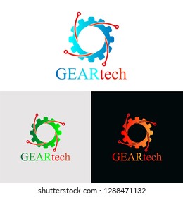 Gear with circuit icons templates, vector logo technology for business corporate, modern machine symbol, element, illustration -vector