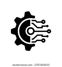 Vector del logotipo del engranaje y del circuito en negro aislado	