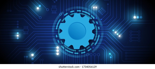 Gear circuit technology background with hi-tech digital data connection system and computer electronic
