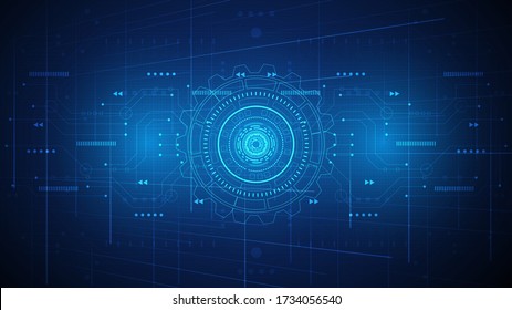 Gear circuit technology background with hi-tech digital data connection system and computer electronic