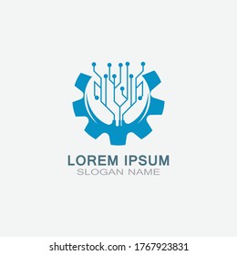Gear con el logotipo de la plantilla del vector de circuito sencillo para el diseño de la tecnología empresarial
