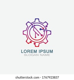 Gear with Circuit vector template logo simple for business technology design