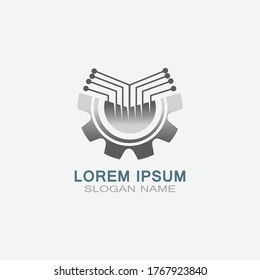 Gear con el logotipo de la plantilla del vector de circuito sencillo para el diseño de la tecnología empresarial