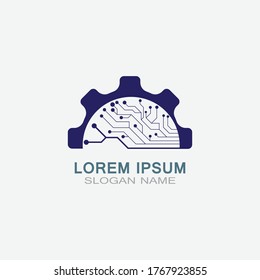 Gear with Circuit vector template logo simple for business technology design