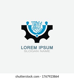 Gear with Circuit vector template logo simple for business technology design