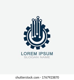 Gear with Circuit vector template logo simple for business technology design