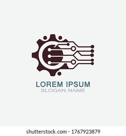 Gear with Circuit vector template logo simple for business technology design