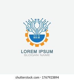 Gear with Circuit vector template logo simple for business technology design