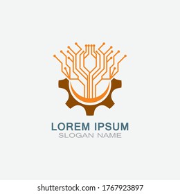 Gear with Circuit vector template logo simple for business technology design