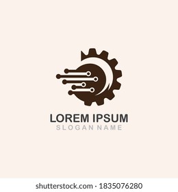 Gear con el logotipo de la plantilla del vector de circuito sencillo para el diseño de la tecnología empresarial