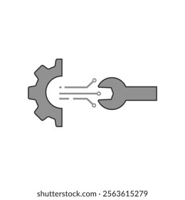 Gear circuit and wrench representing technical repair icon design