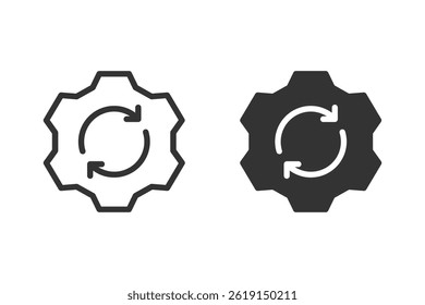Gear with a circular arrow icon. symbolizing update or process. Perfect for technology, engineering, and business concepts