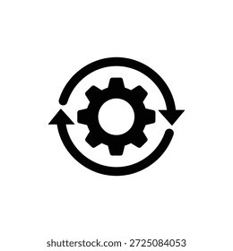 Gear in Circular Arrow Loop Black and White Minimal Icon