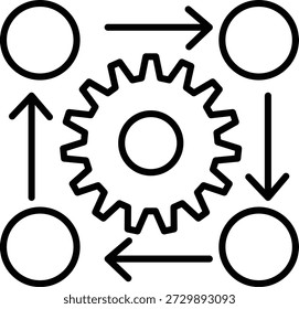 Engrenagem com diagrama de fluxo circular e setas engrenagem
