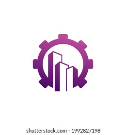 Plantilla vectorial del logotipo de Gear City, conceptos de diseño del logotipo de Creative Building