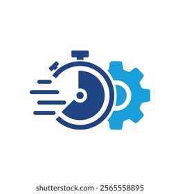 Gear and Clock Color Icon. Cog Wheel and Watch Time Deadline, Settings, Control Efficiency Concept Pictogram. Optimization Process Silhouette Icon.
