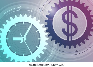 Gear with clock face as symbol of time and gear with dollar sign as symbol of money near to each other. Interaction and interdependence of time and money. Concept of successful business. Tinted effect