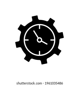 Gear and clock glyph icon. Time management. Thin line customizable illustration. Contour symbol. Vector isolated outline drawing.