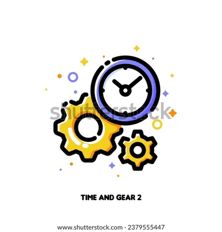 Gear and clock icon for concept of how to prioritize business tasks with time management. Flat filled outline style. Pixel perfect 64x64. Editable stroke