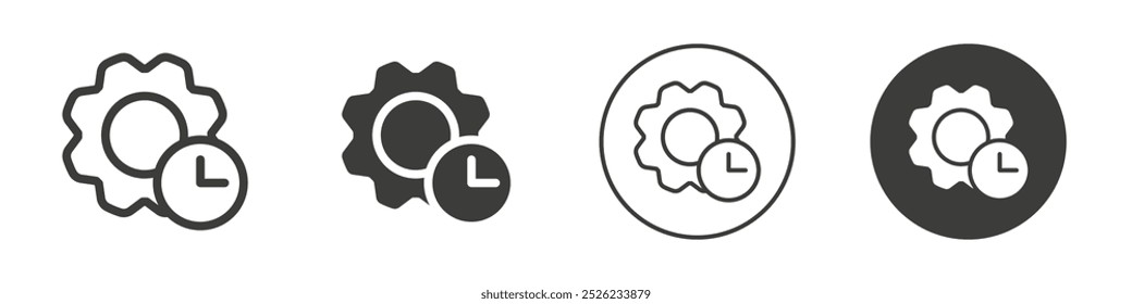 Engranaje con el icono del reloj Logotipo simple del Vector del esquema