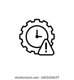gear clock icon with warning sign, simple flat style, illustration, logo sign symbol pictogram template, for ui or ux isolated on white for mobile app, editable
