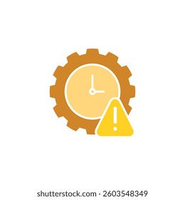 gear clock icon with warning sign, simple flat style, illustration, logo sign symbol pictogram template, for ui or ux isolated on white for mobile app, editable