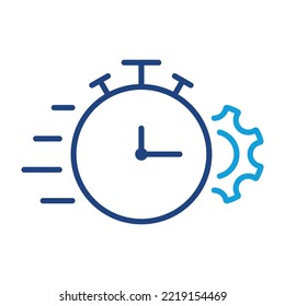 Gear and Clock Line Icon. Cog Wheel and Watch Time Deadline, Settings, Control Efficiency Concept Linear Pictogram. Optimization Process Outline Icon. Editable Stroke. Isolated Vector Illustration.