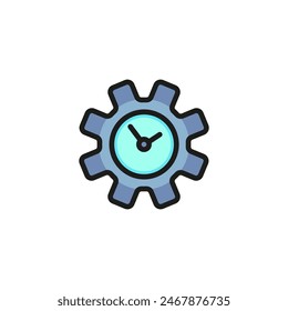 Icono de línea de reloj de engranajes. Mira, rueda dentada, mecanismo. Concepto de sincronización. Se puede utilizar para temas como programación, gestión del tiempo, optimización