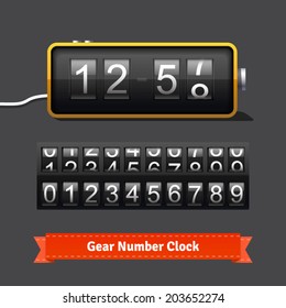 Gear Clock And Number Counter Template With All Digits. Highly Editable EPS10 Vector Interface Elements.