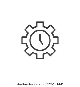 Gear clock outline icon. linear style sign for mobile concept and web design. Time management simple line vector icon. Symbol, logo illustration. Pixel perfect vector graphics