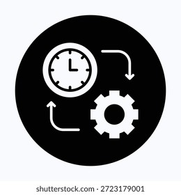 Engrenagem Com Relógio Ícone De Sinal De Reprocessamento. Atualizar, Ciclo, Seta. Processamento, conceito de renovação ícone de estilo circular de glifo preto. 