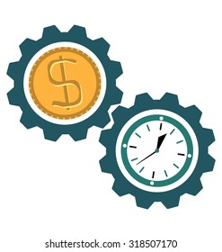 Gear clock time, dollar coin,Time is money