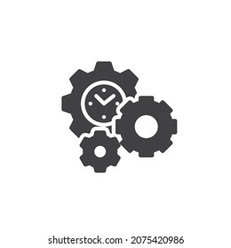 Gear with clock vector icon. filled flat sign for mobile concept and web design. Clock and cogwheel glyph icon. Symbol, logo illustration. Vector graphics