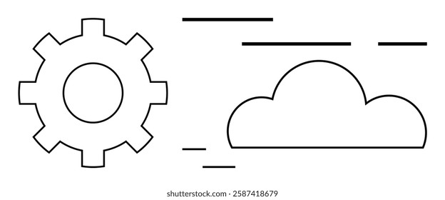 Gear and cloud elements with minimalist lines. Ideal for technology, cloud computing, software engineering, networking, system integration, process automation, digital transformation. Banner