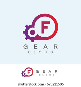 gear cloud initial Letter F Logo design